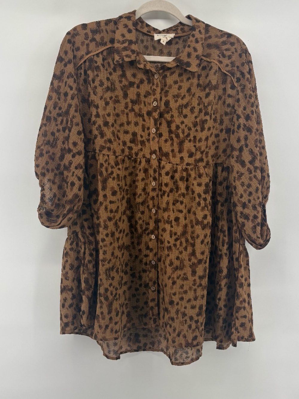 UMGEE leopard print dress mini - knee length button up 3/4 length sleeves size S